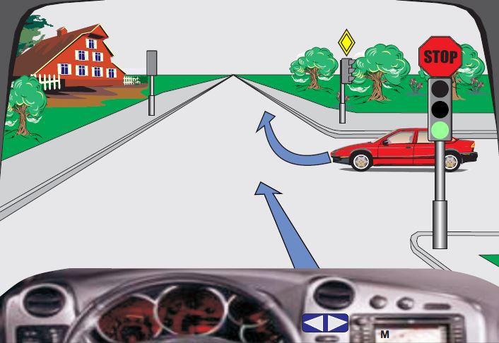 Në semafor ndriçon drita e gjelbër. Si do të veproni në këtë situatë?